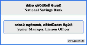 Senior Manager, Liaison Officer - National Savings Bank Vacancies 2025