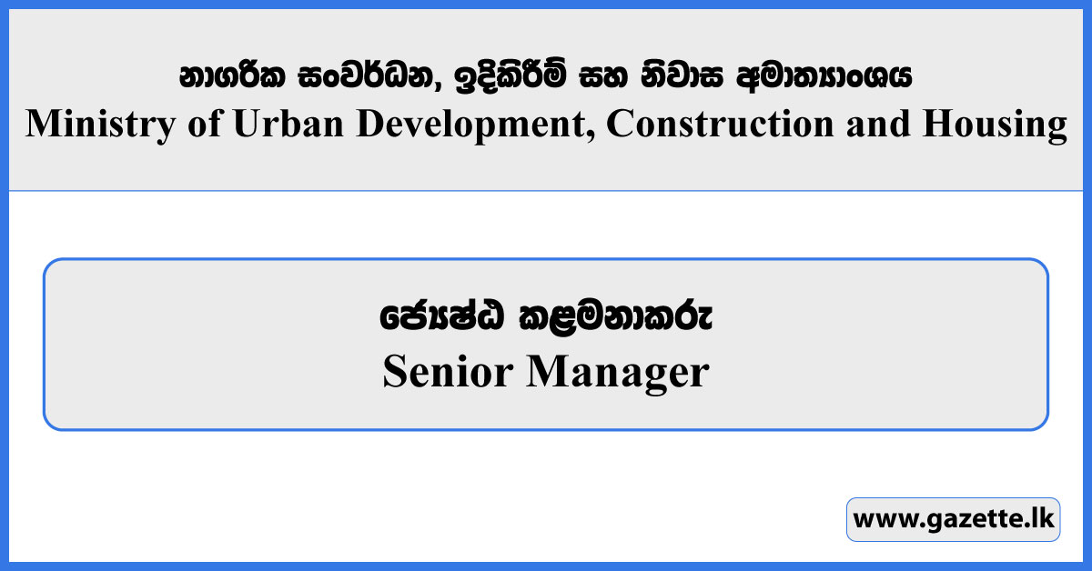 Senior Manager - Ministry of Urban Development, Construction and Housing Vacancies 2025