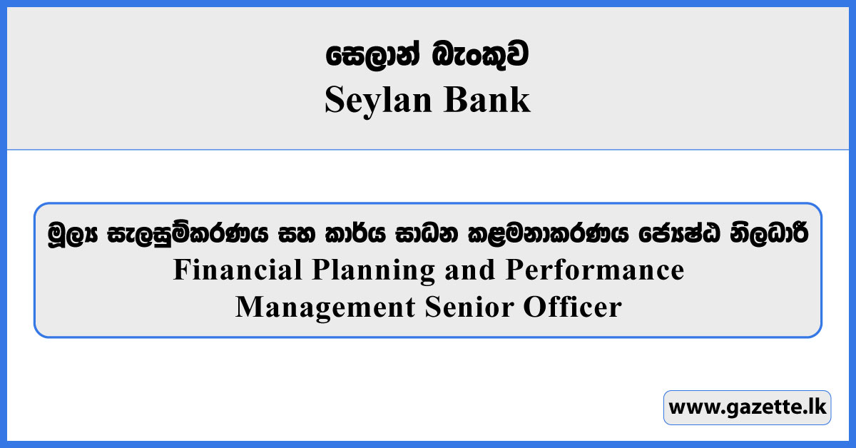 Financial Planning and Performance Management Senior Officer - Seylan Bank Vacancies 2026