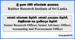 Senior Research Officer, Senior Advisory Officer, Accounting and Procurement Officer - Rubber Research Institute of Sri Lanka Vacancies 2024