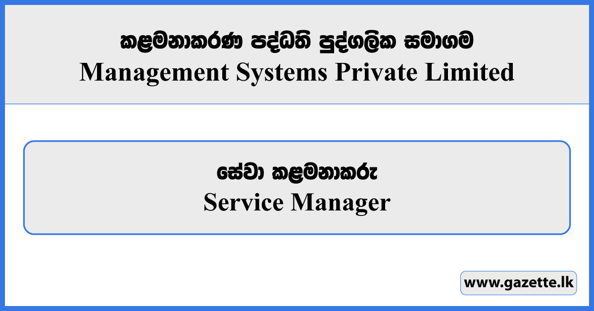 Service Manager - Management Systems Private Limited Vacancies 2025