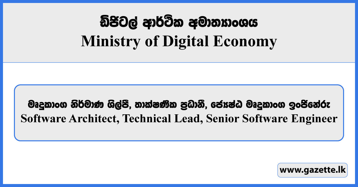 Software Architect, Technical Lead, Senior Software Engineer - Ministry of Digital Economy Vacancies 2025