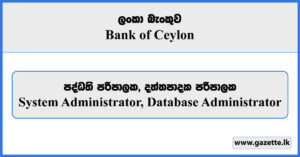 System Administrator, Database Administrator - Bank of Ceylon Vacancies 2025