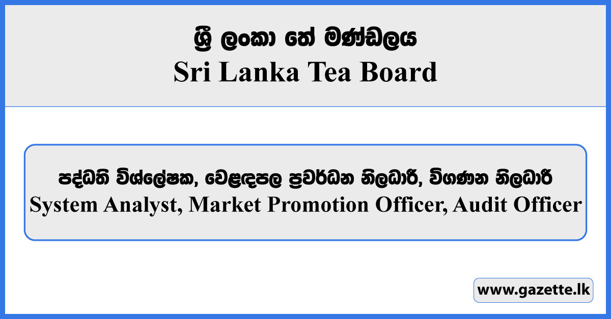 System Analyst, Market Promotion Officer, Audit Officer - Sri Lanka Tea Board Vacancies 2023