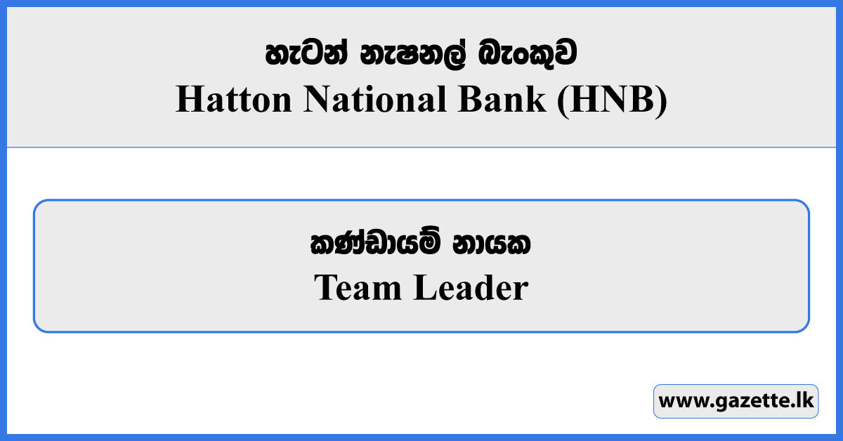 Team Leader - Hatton National Bank Vacancies 2024