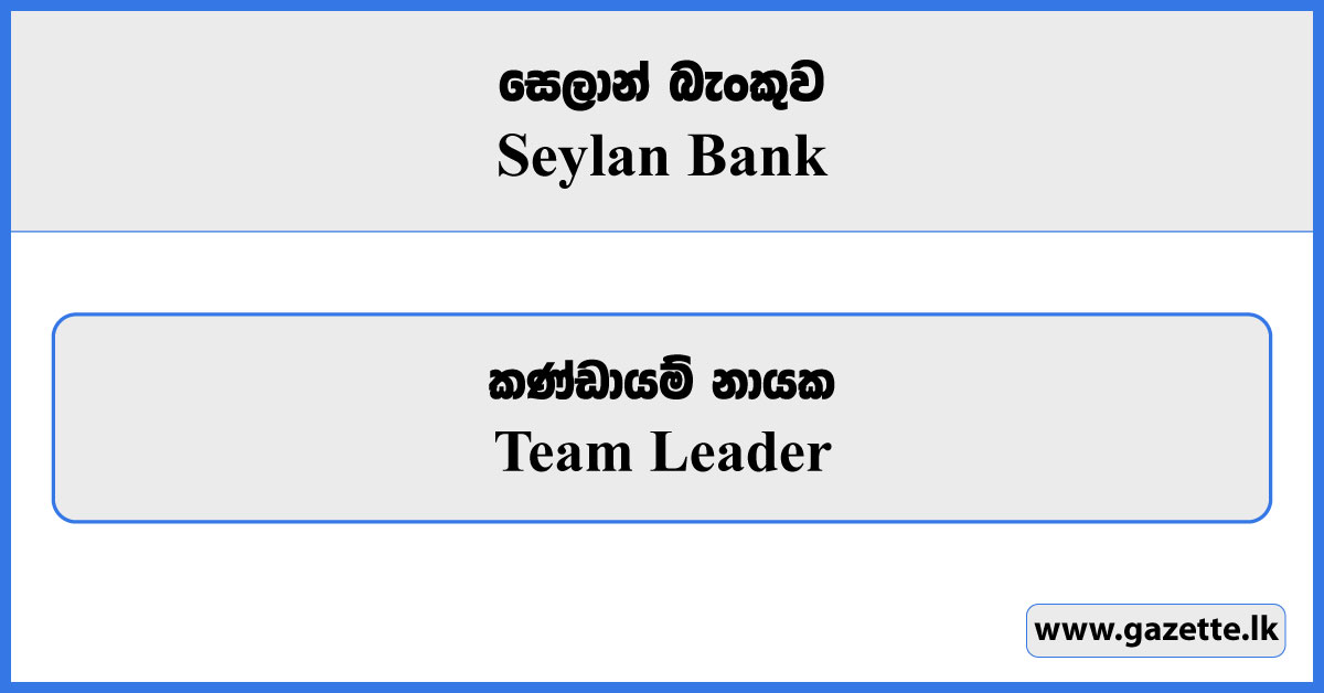 Team Leader - Seylan Bank Vacancies 2024