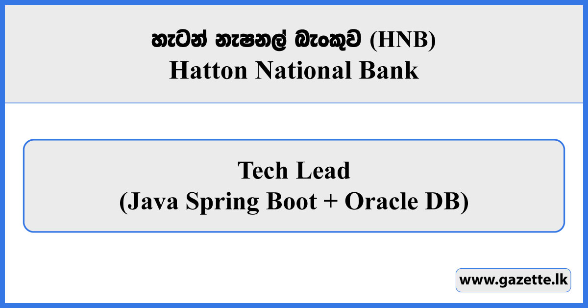Tech Lead (Java Spring Boot + Oracle DB) - HNB Vacancies 2026