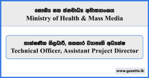 Technical Officer, Assistant Project Director - Ministry of Health & Mass Media Vacancies 2026
