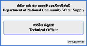 Technical Officer - Department of National Community Water Supply Vacancies 2024