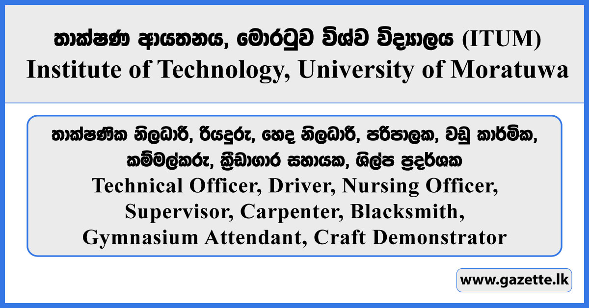 Technical Officer, Driver, Nursing Officer, Supervisor, Carpenter, Blacksmith, Gymnasium Attendant, Craft Demonstrator - ITUM Vacancies 2025