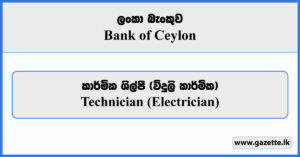 Technician (Electrician) - Bank of Ceylon Vacancies 2024