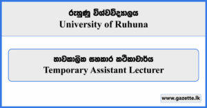 Temporary Assistant Lecturer - University of Ruhuna Vacancies 2025
