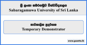 Temporary Demonstrator - Sabaragamuwa University of Sri Lanka Vacancies 2024