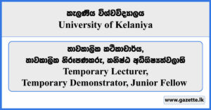 Temporary Lecturer, Temporary Demonstrator, Junior Fellow - University of Kelaniya Vacancies 2024