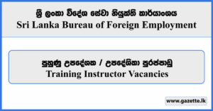 Training Instructor - Sri Lanka Bureau of Foreign Employment Vacancies 2024