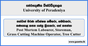 Post Mortem Labourer, Storeman, Grass Cutting Machine Operator, Tree Cutter - University of Peradeniya Vacancies 2025