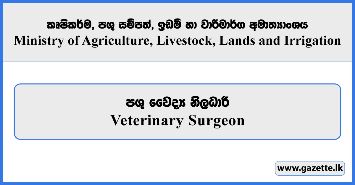 Veterinary Surgeon - Ministry of Agriculture, Livestock, Lands and Irrigation Vacancies 2025