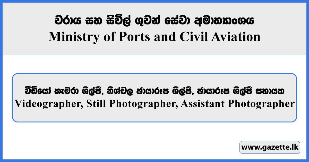 Videographer, Still Photographer, Assistant Photographer - Ministry of Ports and Civil Aviation Vacancies 2026