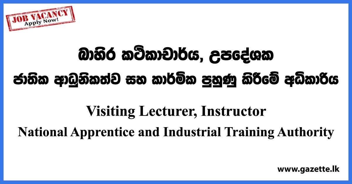 Visiting Lecturer, Instructor - National Apprentice and Industrial Training Authority Vacancies 2023
