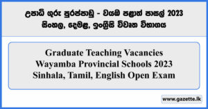 Graduate Teaching Vacancies - Wayamba Provincial Schools 2023 Sinhala, Tamil, English Open Exam