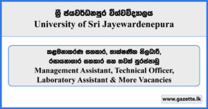 Management Assistant, Technical Officer, Laboratory Assistant & More Vacancies - University of Sri Jayewardenepura Vacancies 2025