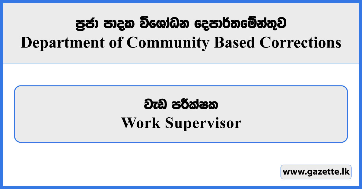 Work Supervisor - Department of Community Based Corrections Vacancies 2025